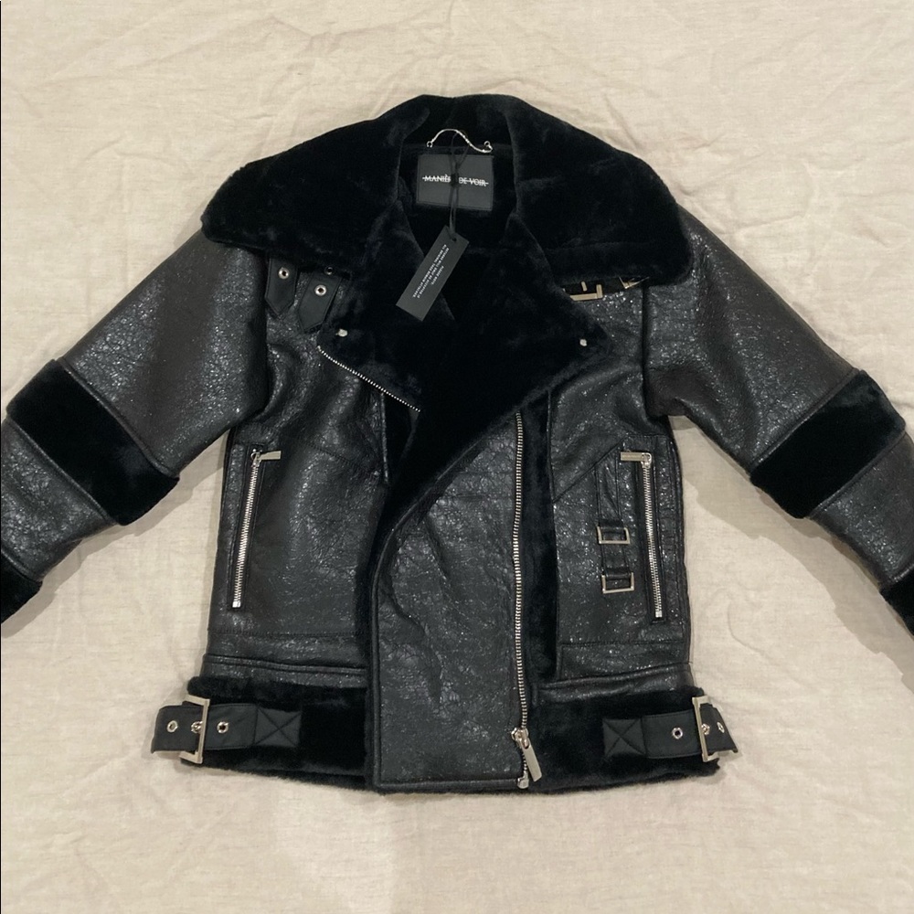 Black faux fur leather jacket